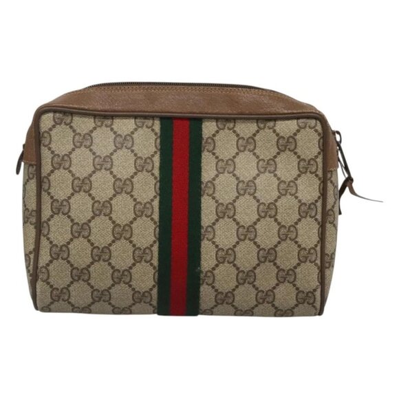 GUCCI GG Supreme Web Sherry Line Clutch Bag PVC Beige Red - Picture 1 of 15